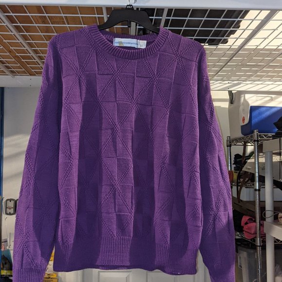 VTG American Crew Club Sweater - Purple with Pattern - Made in USA - 100% Cotton - Picture 5 of 11